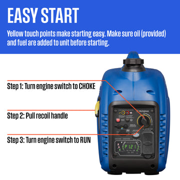 Westinghouse | iGen2800c portable inverter generator front view showing the easy start steps