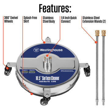 16.5" Stainless Steel Surface Cleaner for Pressure Washers