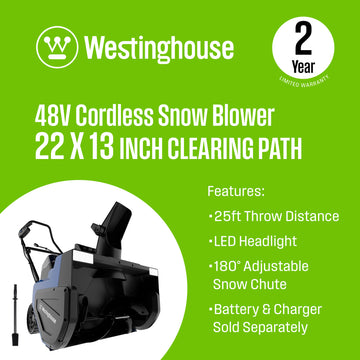 48V 22" Cordless Snow Blower - Tool Only