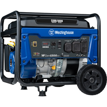 Westinghouse | WGen5300cv portable generator shown at an angle on a white background