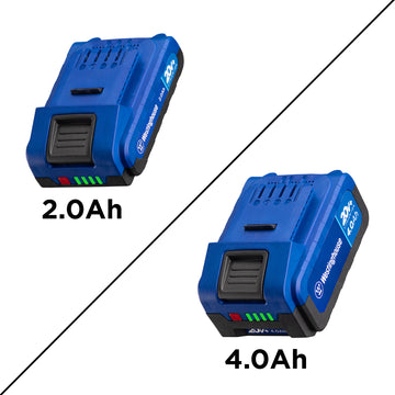 20V lithium-ion battery. Both 2Ah and 4Ah shown on a white background 