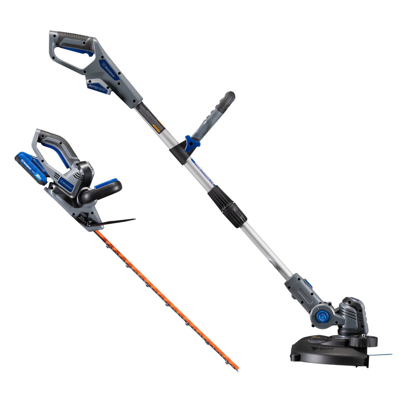 String trimmer and hedge trimmer on a white background