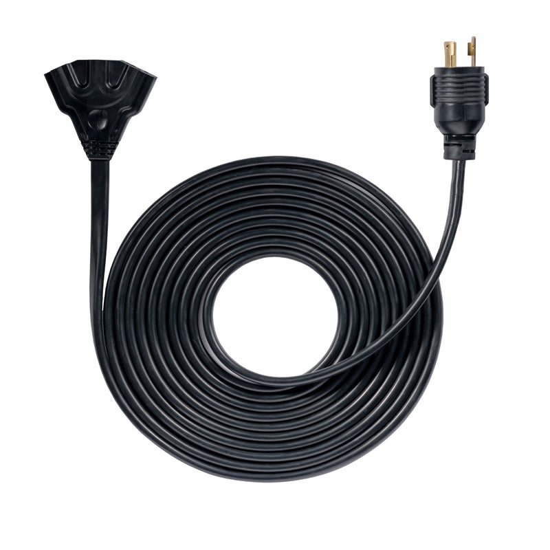 25' Generator Cord: 30A 120V L5-30P to (3x) 5-20R