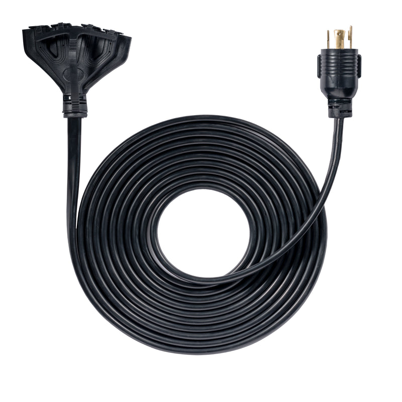 25' Generator Cord: 30A 120V L14-30P to (4x) 5-20R