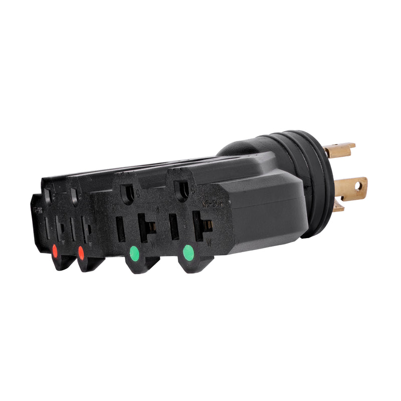 Generator Plug Adapter: 30A 120V L14-30P to (4x) 5-20R