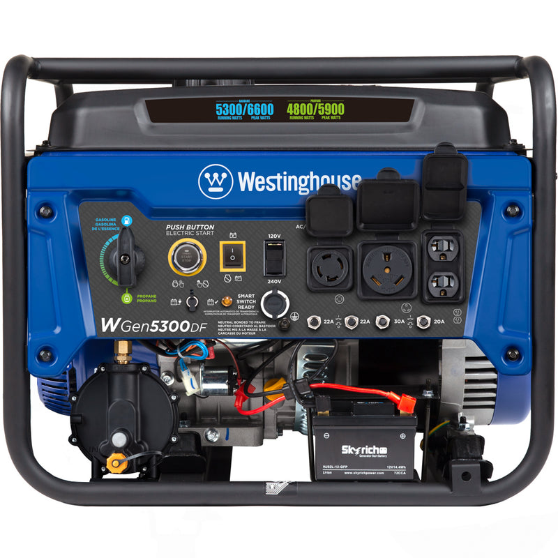 Westinghouse | WGen5300DF portable generator front view on a white background.