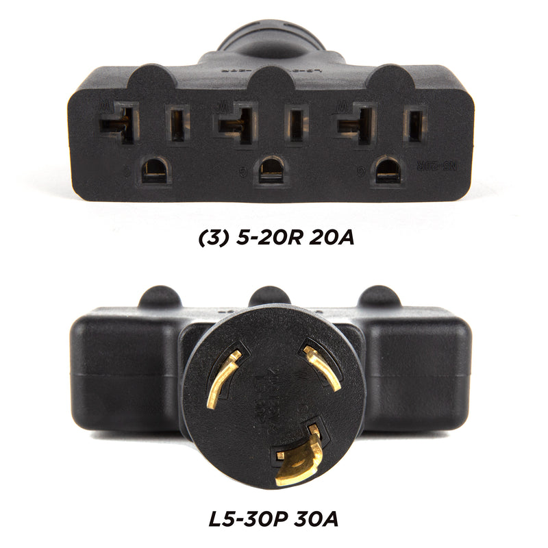 Generator Plug Adapter: 30A 120V L5-30P to (3x) 5-20R